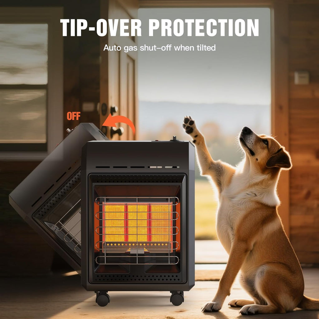 Propane Heater Outdoor Portable 6000 To 18000 BTU Propane Gas Heater Cordless 3 Settings for Patio  With Tip-Over Protection Ultra Quiet Heat Up To 450 Sq.Ft
