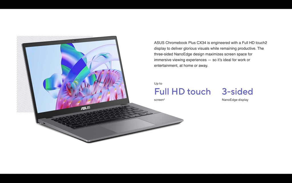 ASUS Chromebook Plus CX34 14.0" Touchscreen FHD Display (Intel i3-1215U  Intel UHD  8GB LPDDR5  128GB SSD  Backlit KB  WiFi 6  Webcam  Bluetooth 5.4  Chrome OS) (Renewed)