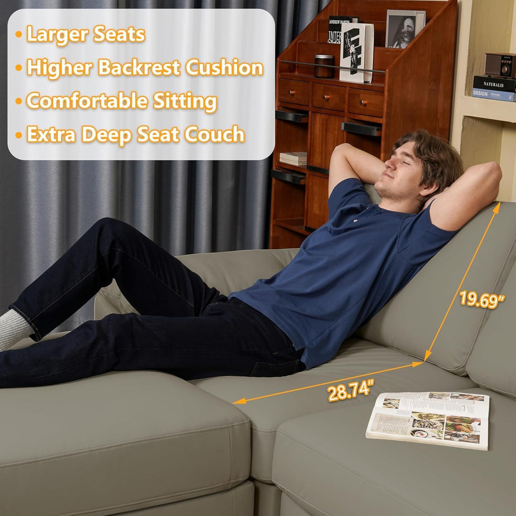 EASE MOOSE Oversized U Shaped Couch,Modular Sectional Convertible Sofa with Wide Deep,Extra Large Faux Leather Scratch Resistant Modern Couch for Big Spaces,Light Grey