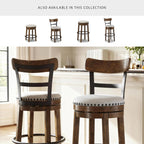 Signature Design by Ashley Valebeck | 30″ Farmhouse Pub-Height Swivel Barstool With Back – Upholstered Cushion, Nailhead Trim, Metal & Wood Frame, Brown