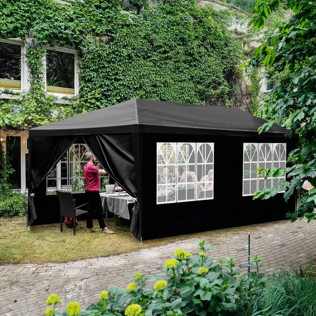 Party Tent, Tents for Parties, Outdoor Gazebo Wedding Patio Camping Carport Canopy Shade Canopy with Removable Sidewalls, Outside Event Tent for Garden, Backyard (10'x20' Six Sides Black)