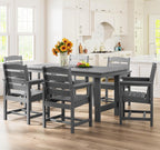 SERWALL Outdoor HDPE Dining Table Set  7-Piece Outdoor Dining Table Sets with Umbrella Hole Cut-Out Table and 6 Chairs  Gray