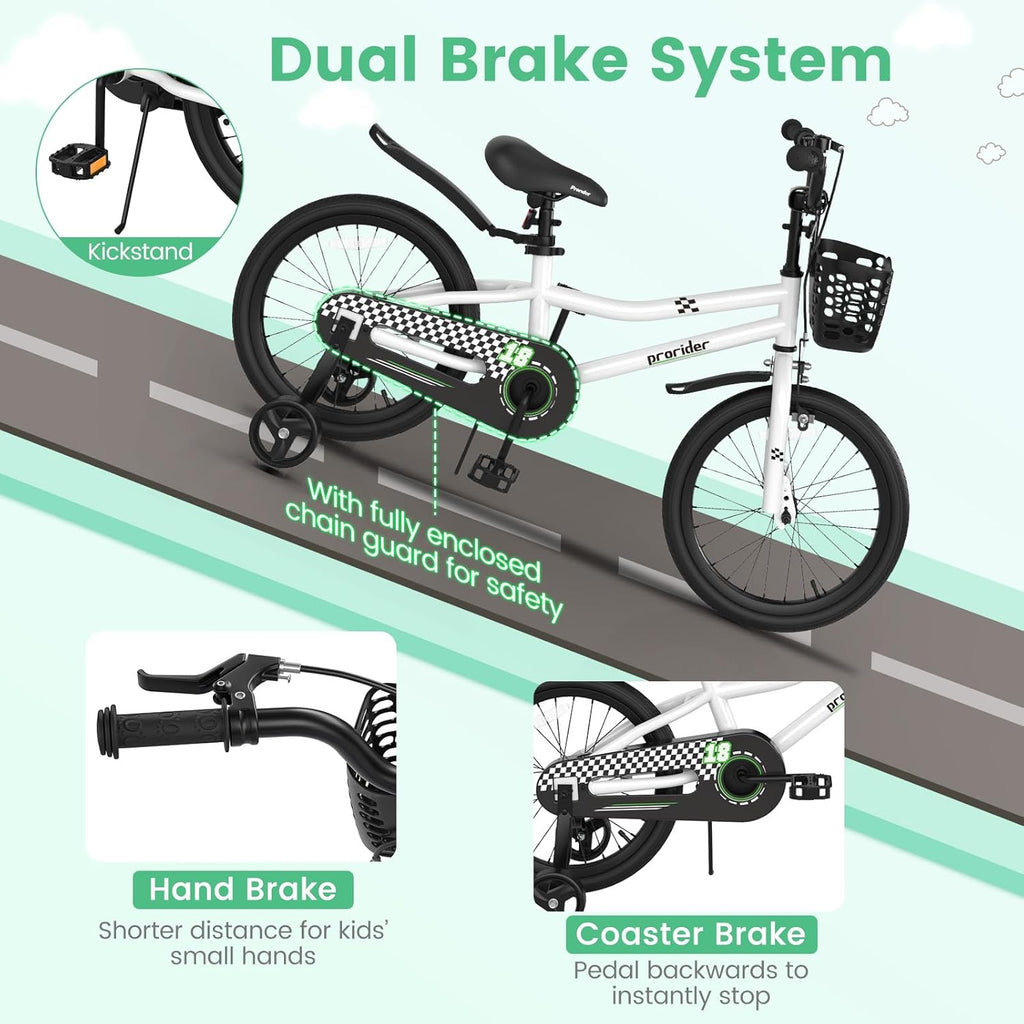 BABY JOY Kids Bike, 12 14 16 18 Inch Boys Girls Bike for 3-8 Years w/Training Wheels, 20 Inch Children Bicycle for 8+ Teens w/Kickstand, Handbrake, Coaster Brake & Removable Basket, Sporty Bicycle