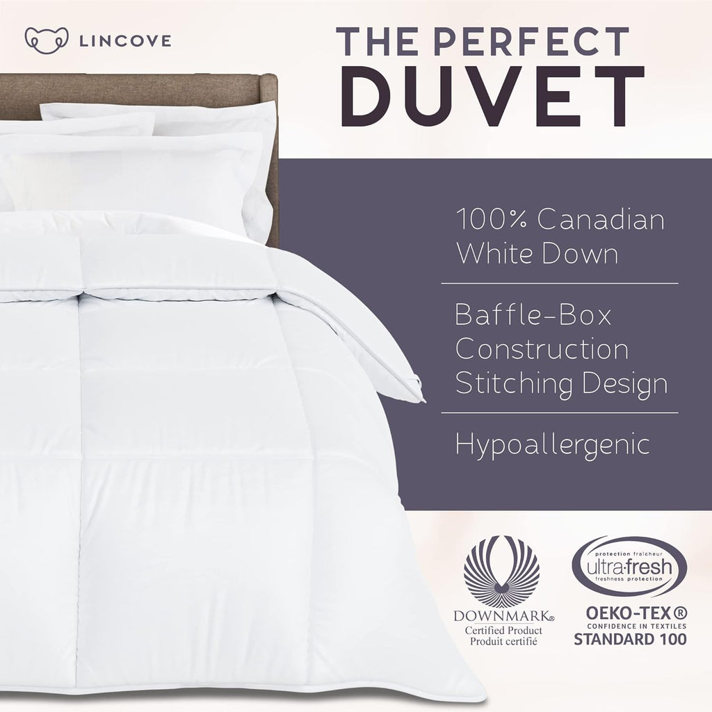 Lincove Canadian Down Comforter – Extremely Soft and Lightweight Duvet Insert – Corner Loops in Each Corner, 600 Thread Count - 100% Cotton Sateen Shell, Twin