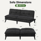 Vongrasig Futon Sofa Bed Velvet Futon Couch with Adjustable Backrest, Small Convertible Folding Sleeper Sofa Bed, Modern Loveseat for Living Room, Bedroom and Small Space, Black