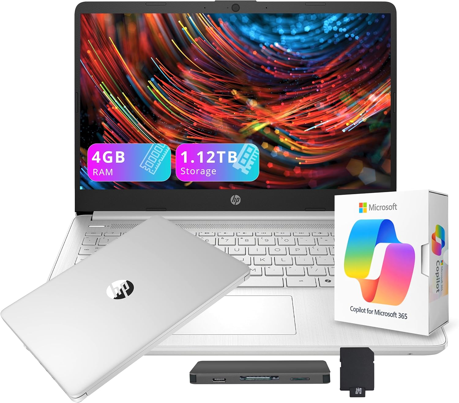 HP Stream 14" HD Laptop with AI Copilot  Intel Processor N150  4GB RAM  1.12TB Storage (128GB UFS + 1TB Docking Station Set)  Intel Graphics  1 Year Office 365  Wi-Fi 6  Win 11  Silver