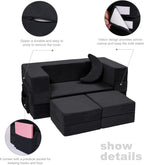 Elftopia Modular Kids Sofa,Toddler Couch Foam Armchair for Kids, Children Convertible Plush Sofa Play Set,Fold Out SofaBed(Black)