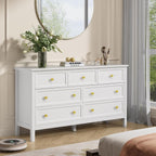 CARPETNAL White Dresser for Bedroom, 7 Drawer Dresser with Wide Drawers and Gold Metal Handles, 55" White and Gold Dressers TV Stand, Modern Dressers & Chests of Drawers for Hallyway, Entryway.