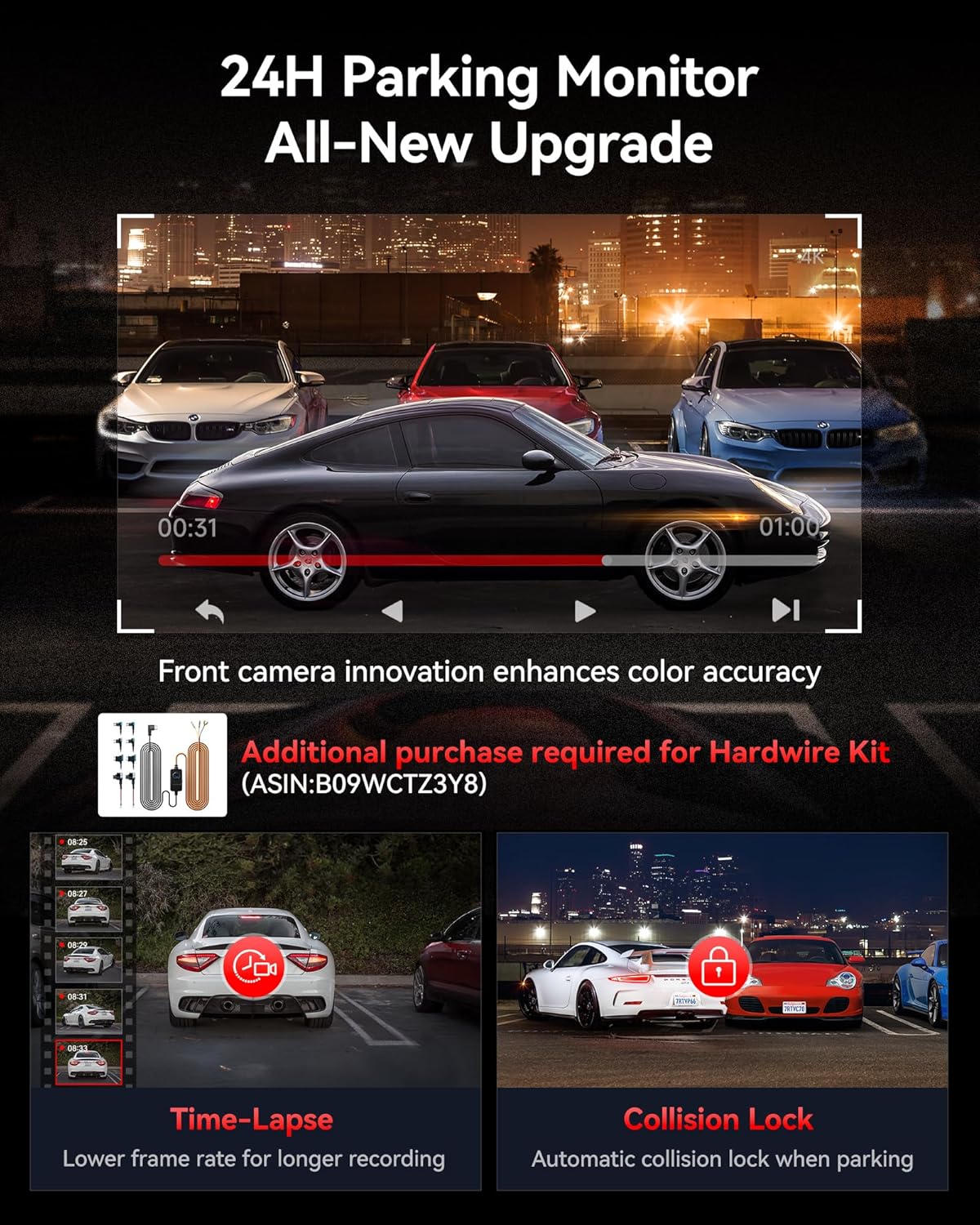 REDTIGER ViewClear 70 4K+2.5K Dash Cam Front and Rear  8MP STARVIS 2 IMX678 x Noctura™ Sensor  Dual HDR Hyper Night Clarity  5.8GHz WiFi 6  30MB/S Fast Download  Dash Camera with 24H Parking Monitor