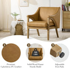 Mid Century Modern Accent Chairs Set of 2 with Barrel Back, Upholstered Armchair Comfy Reading Chairs with 4" Thick Cushion, Solid Wood Legs for Living Room/Bedroom/Reading Corner, PU Fabric, Brown