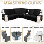 HDCAXKJ 100% Waterproof Velvet Recliner Sectional Couch Covers L Shaped Corner Reclining Sofa Cover Washable Thick Non Slip Sectional Slipcover with Pockets (5 Seat and 1 Middle Console, Black)
