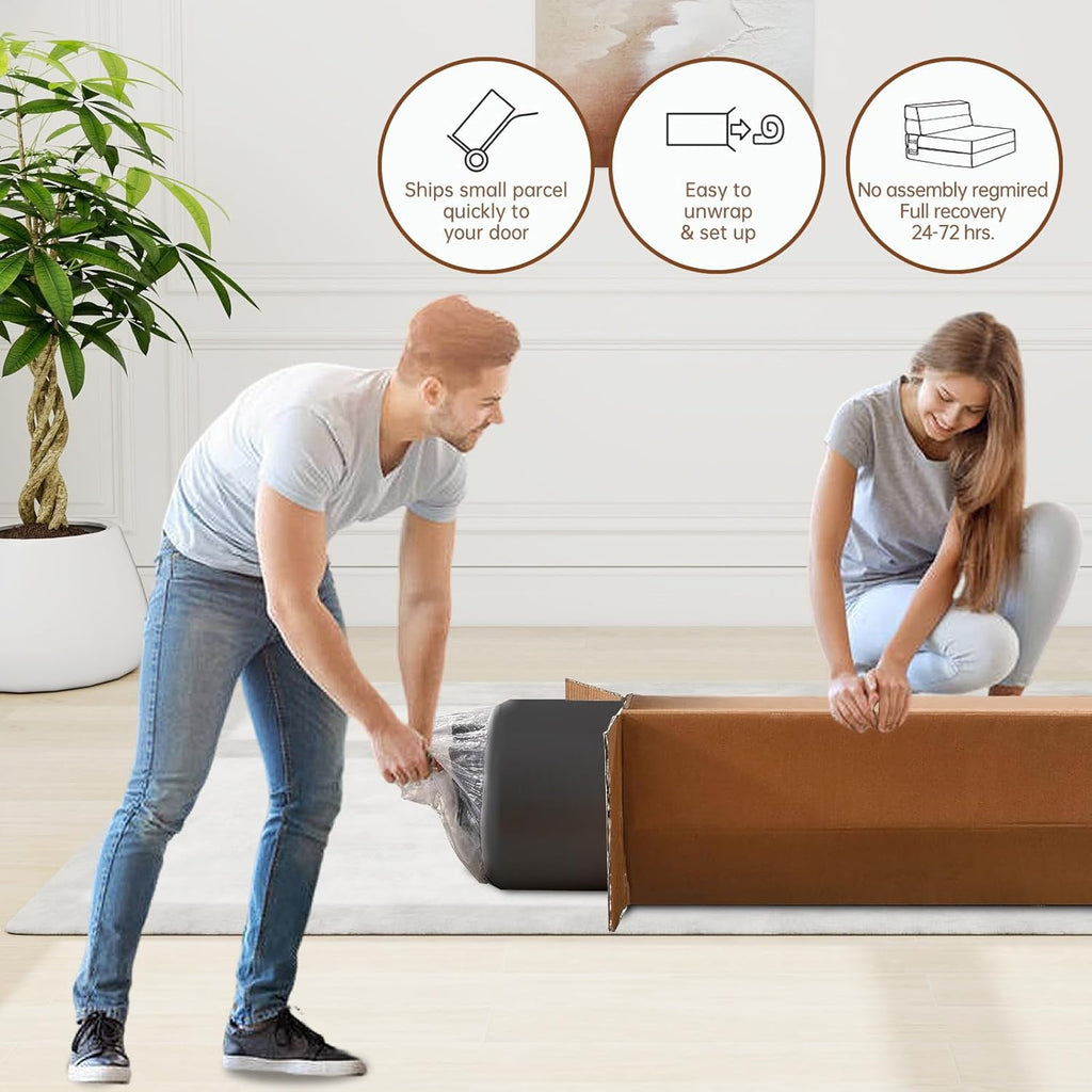 Nigoone Folding Sofa Bed Single Size with Pillow Memory Foam Convertible Sleeper Chair Floor Couch Futon Lazy for Living Room Home Office Guest Beds Apartment Upstairs Loft, Dark Gray