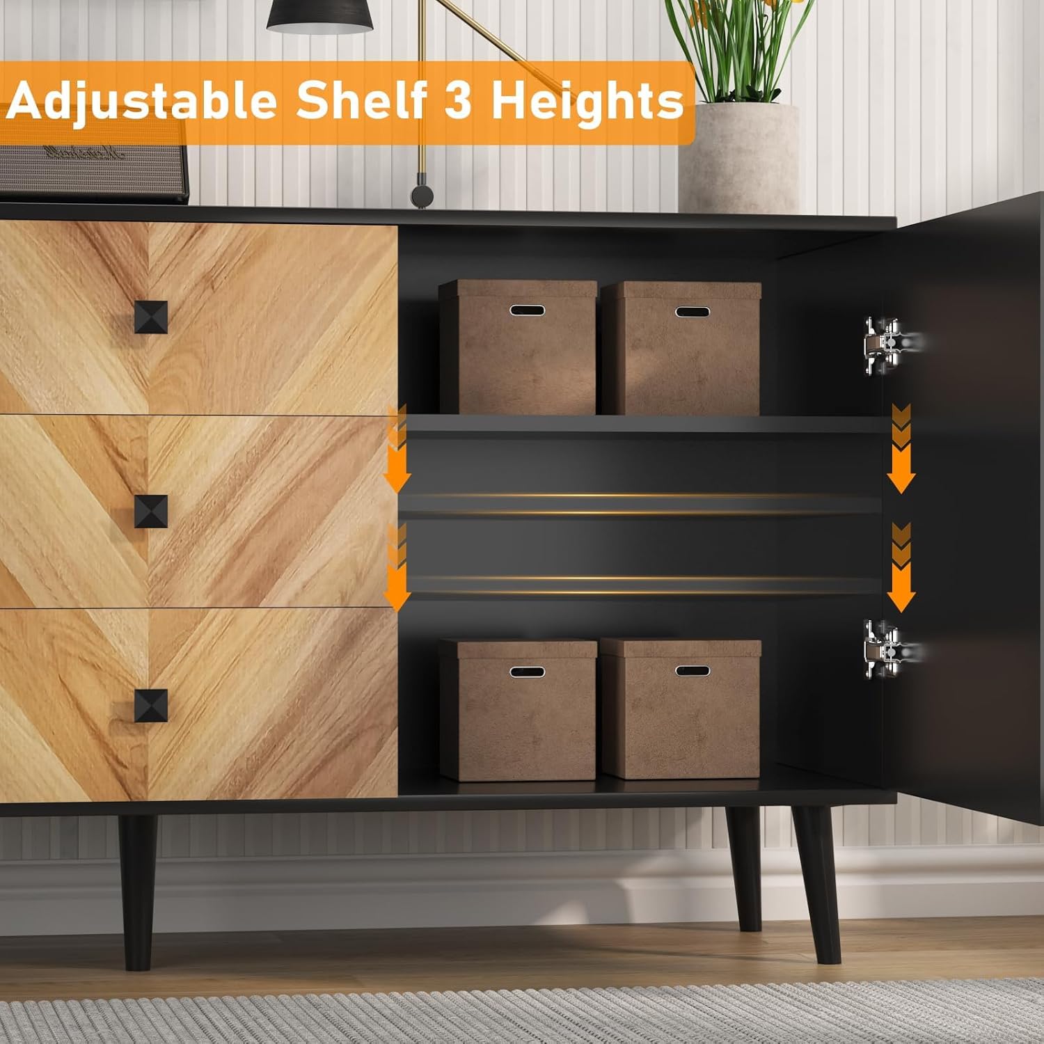 GAOMON Large Storage Cabinet with Shelves & Doors, Sideboard Buffet Cabinet with Drawer, Entryway Cabinets, Accent Cabinets for Living Room, Dining Room, Entryway