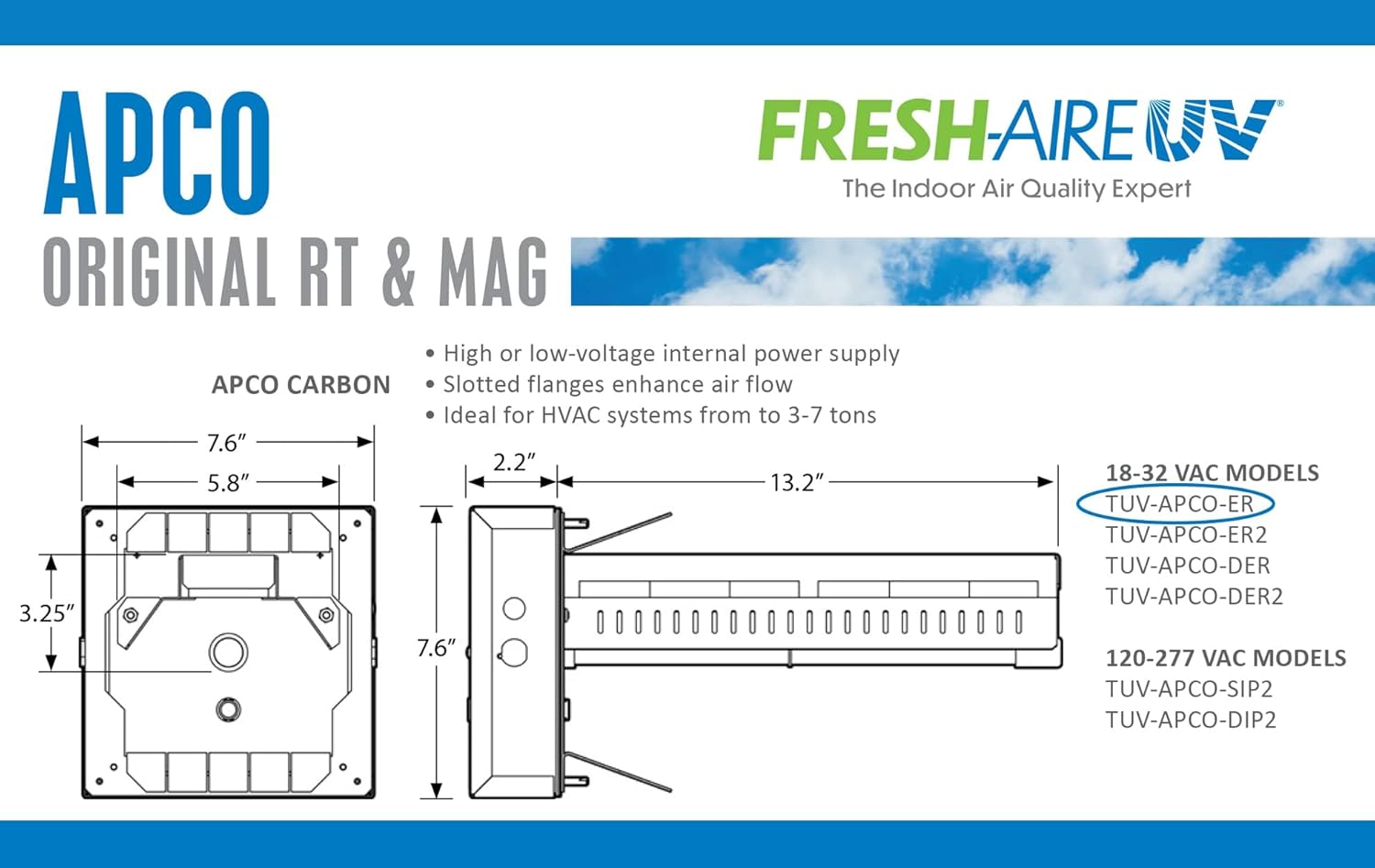 APCO Carbon Cell Matrix HVAC UV Air Purifier with Power Cord, Includes 1-Year UVC Lamp (18-32 VAC Series) # TUV-APCO-ER