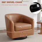 Lumibee Faux Leather Swivel Barrel Chairs Set of 2, Upholstered Comfy Round Swivel Accent Chair, 360° Rotation Single Sofa Club Armchair for Living Room, Reading Room, Bedroom, Brown
