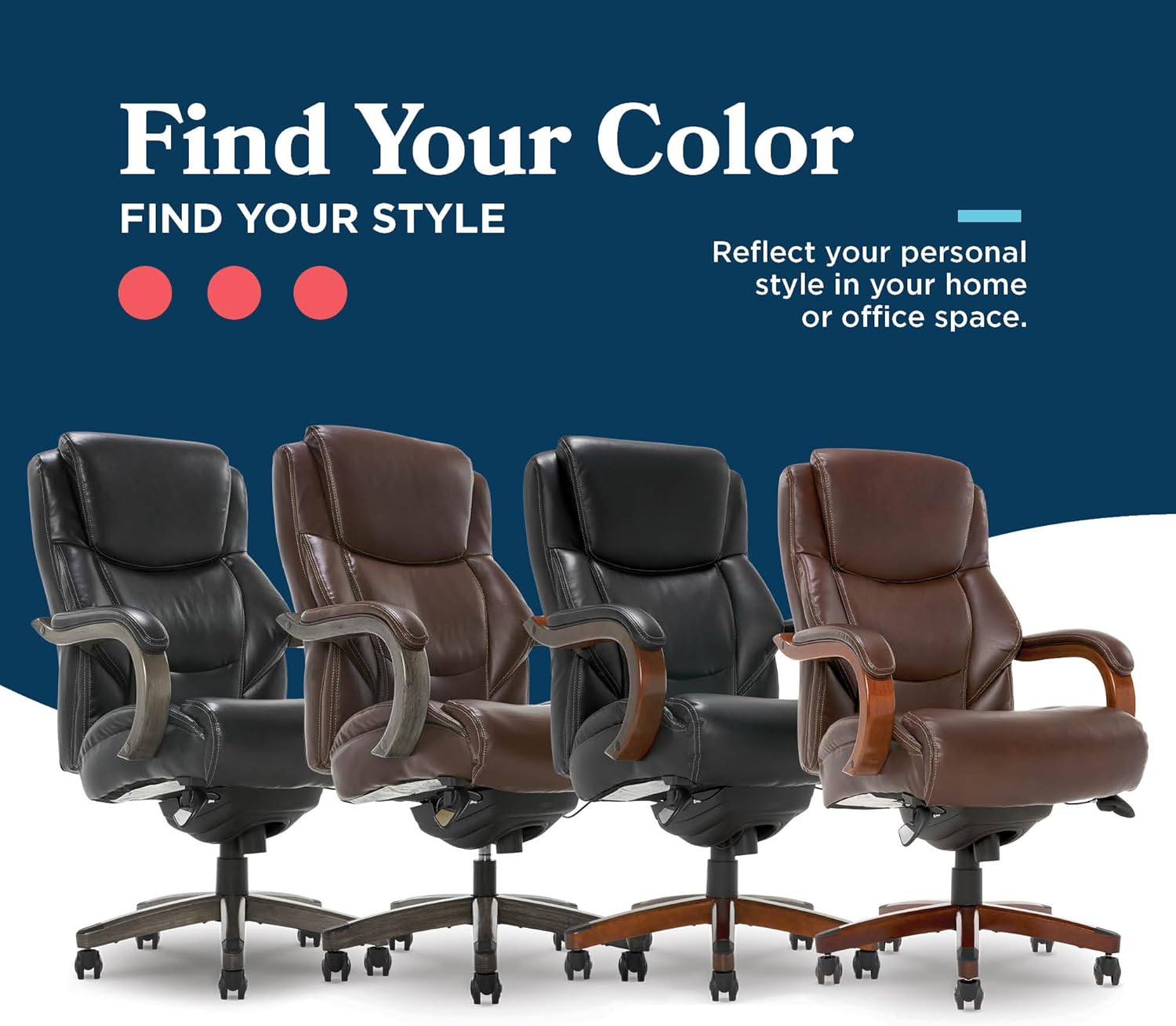 La-Z-Boy Delano Big and Tall Executive Office Chair - Ergonomic Lumbar Support Memory Foam - Bonded Leather Desk Chair for Home Office - Mahogany Wood Arms - Chestnut Brown