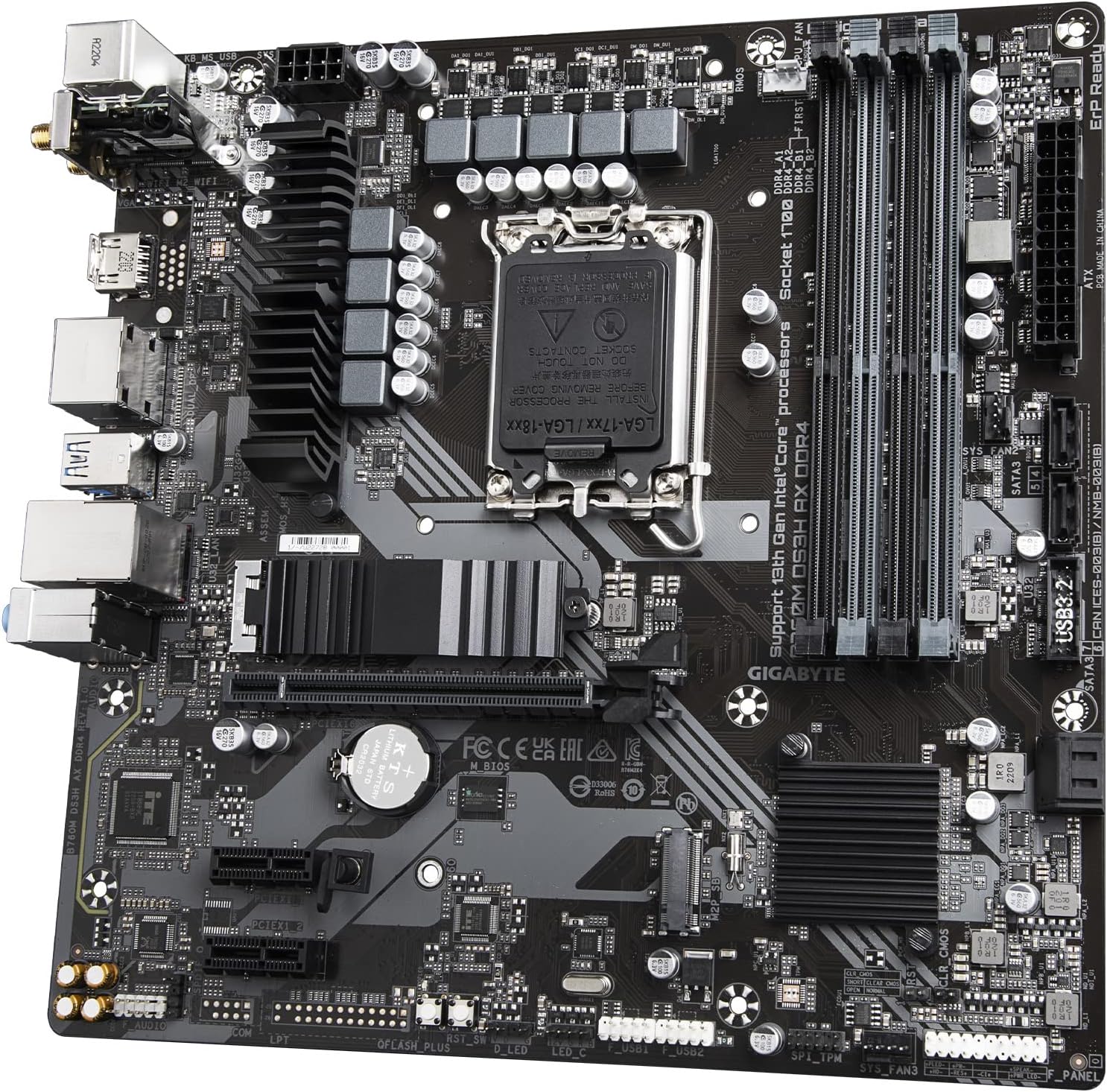 GIGABYTE B760M DS3H AX DDR4 Intel LGA 1700 mATX Motherboard, Support Intel Core 14th/13th/12th Gen, DDR4, 6+2+1 Power Phase, 2X M.2, PCIe 4.0, USB-C, WIFI6E, 2.5GbE LAN, Q-Flash Plus, PCIe EZ-Latch