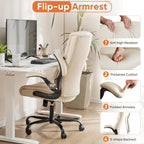 Sweetcrispy Ergonomic Computer Gaming Office Chair Set of 2, Heavy Duty Task Desk Swivel Rolling Chairs with Wheels, Flip-up Arms, Adjustable Height, PU Leather,Cream White