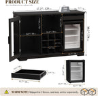 Coffee Bar Cabinet with Fridge (Fridge Included), Large Liquor Bar Cabinet with LED Lights, Glass Holder & Wine Rack, Wine Cabinet with Human Body Sensor, Buffet Sideboard for Home, Black