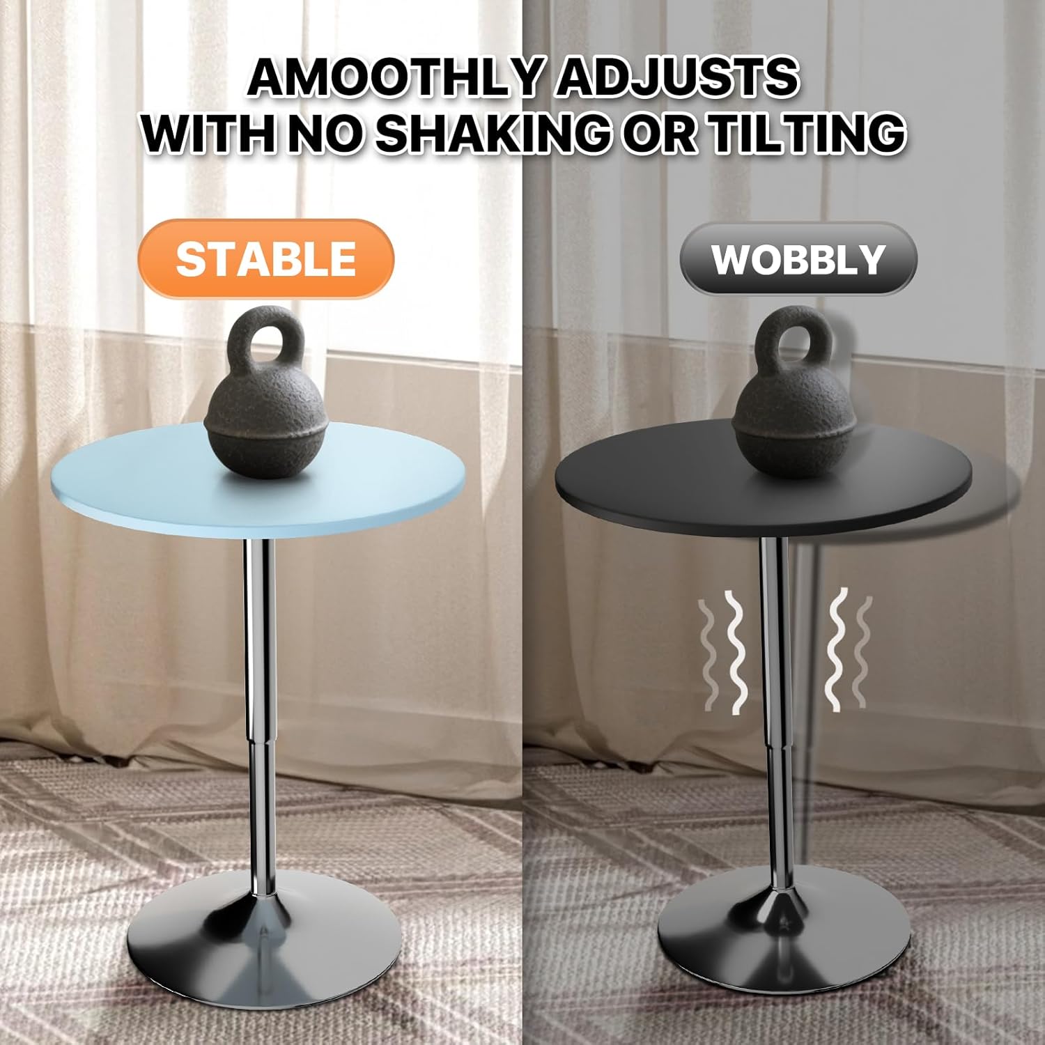 Magshion 23.5" Round Adjustable Height Bar Table, 27.5"-36" Range, 360° Swivel MDF Top Pub Table for Dining, Café, Cocktail, Blue