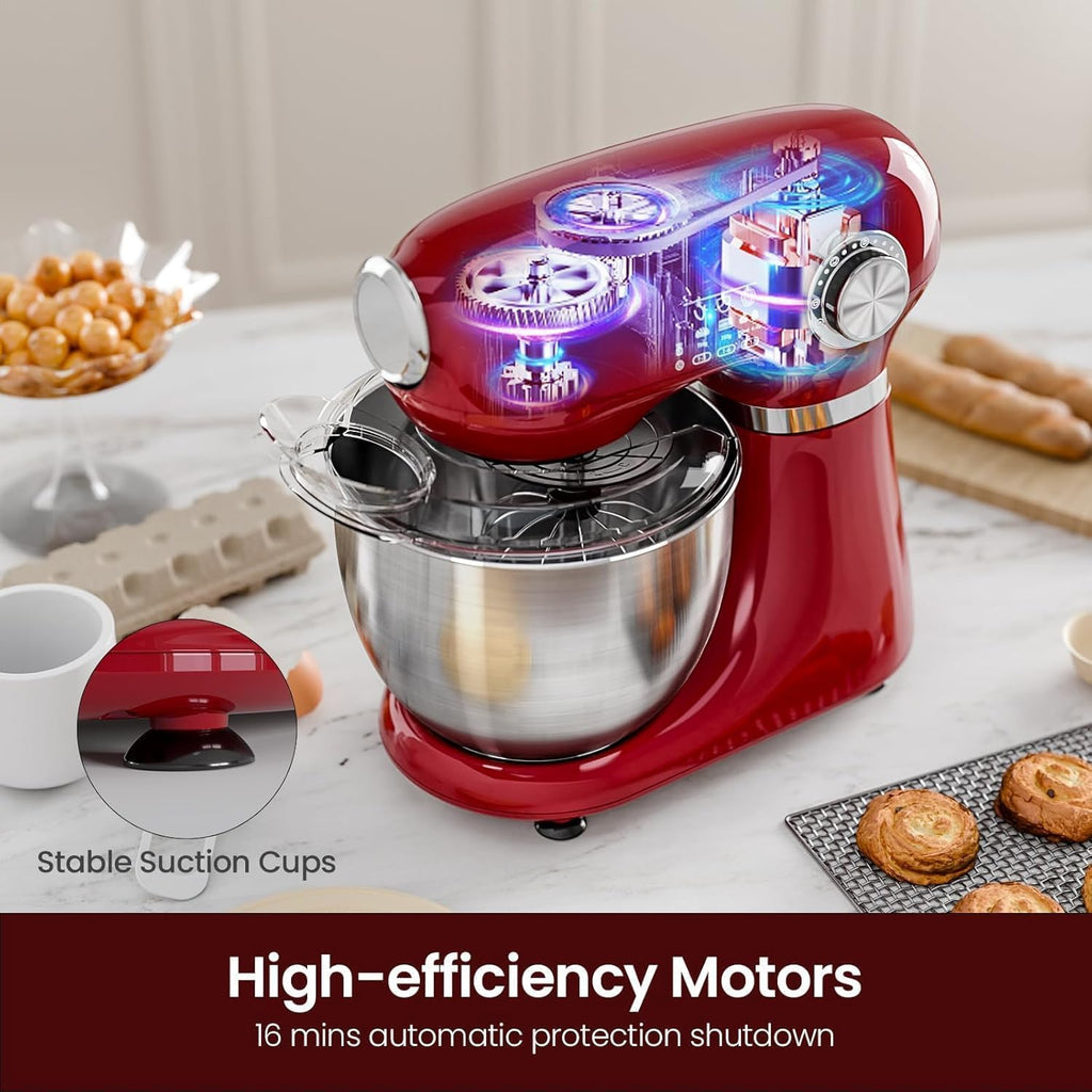 Kismile 5.5QT Tilt-Head Stand Mixer, 12-Speed Electric Mixer with 304 Stainless Steel Bowl - Includes Whisk, Dough Hook, Beater for Baking Bread, Cakes, Cookies（Red）