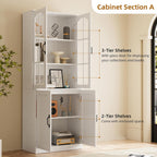 TUSY 71" Tall Bookcase with Glass Door, 6-Tier Modern Bookshelf with Drawer, 23.6" Wide Storage Cabinet with Countertop, Freestanding Display Cabinet for Living Room, Home Office (AEA)