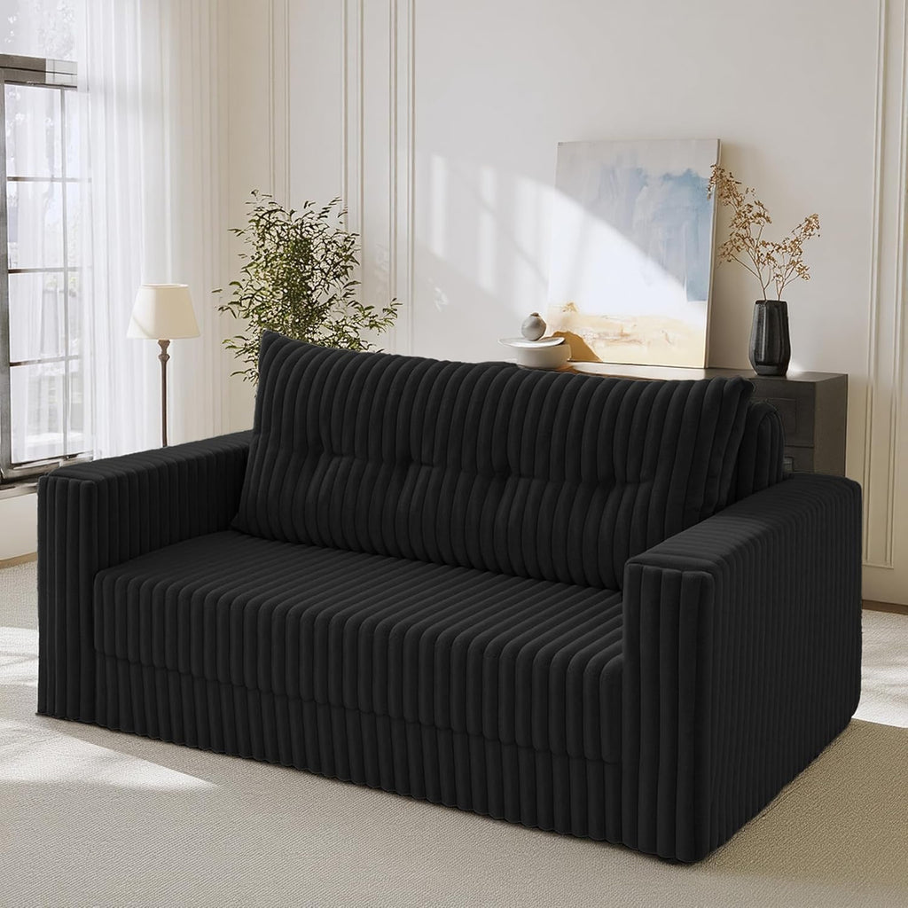 HABUTWAY Folding Sofa Bed, 2 in 1 Convertible Sleeper Chair with Pillow, Portable Fold Out Chair Bed with Armrest, Comfy Floor Couch, Lazy Sofa for Living Room Bedroom Dorm Home Office, Black