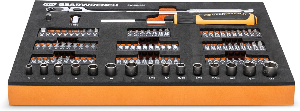 GEARWRENCH 105 Piece 1/4” Drive Slim Head Mechanics Tool Set in Foam Storage Tray - GWMSMBS01