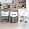 Westice Bar Stools Set of 3, 26” Seat Height Counter Height Stools with Curved Backrest, Barrel Sherpa Fabric Bar Chairs with Metal Frames, Upholstered Chairs for Kitchen Island, Pub, Club, Beige