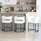 Westice Bar Stools Set of 3, 26” Seat Height Counter Height Stools with Curved Backrest, Barrel Sherpa Fabric Bar Chairs with Metal Frames, Upholstered Chairs for Kitchen Island, Pub, Club, Beige