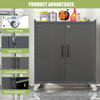 Metal Storage Cabinet with Wheels,Rolling Tool Cabinets with Doors and Adjustable Shelves,Lockable Garage Storage Cabinet,Heavy Duty Tool Chest for Home Office Utility Room,Assembly Required