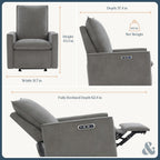 Nurture& Montauk Power Glider Recliner – Premium Nursery Recliner Chair with USB‑A/C, Adjustable Headrest & Gentle Glide, Stain‑Resistant Upholstery, Comfortable & Space‑Smart, Gray