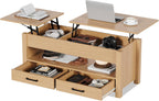 GarveeHome Coffee Table Lift Top, Convertible Coffee Table with Wooden Lift Tabletop, 2 Drawers and Hidden Compartment, Central Table with Storage for Living Room Home Office, Natural