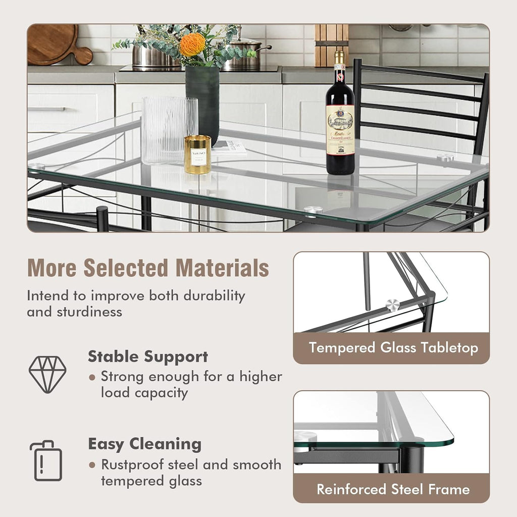 Tangkula Dining Table Set, 5 Pieces Dining Set with Tempered Glass Top Table and 4 Chairs, Kitchen Dining Room Furniture, Black