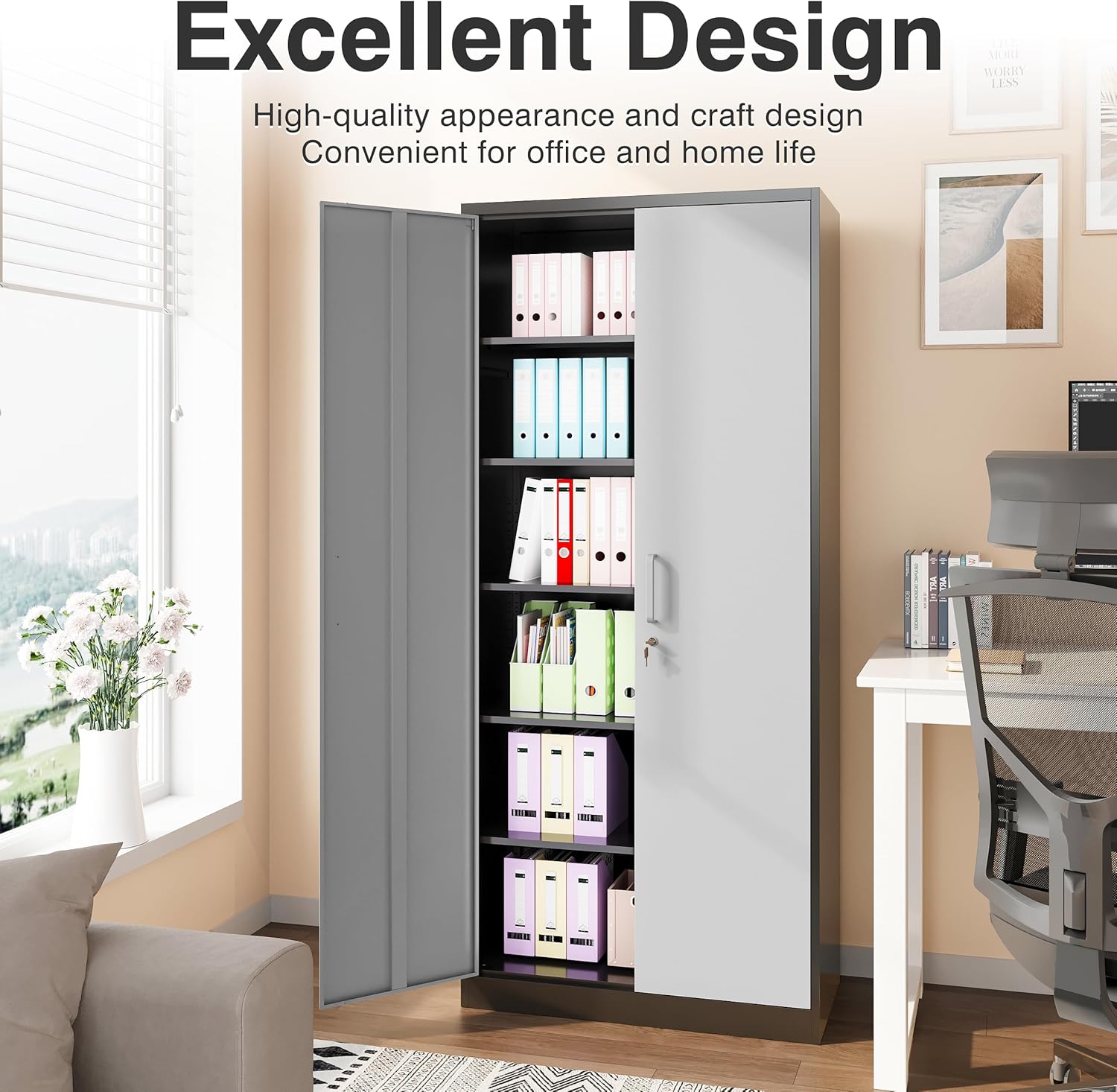 SISESOL Storage Cabinet with Doors and Shelves,71" Metal Storage Cabinet with Lock,5 Adjustable Shelf, Steel Lockers for Home Office,School,Shop,Garage Tool Utility Cabinets