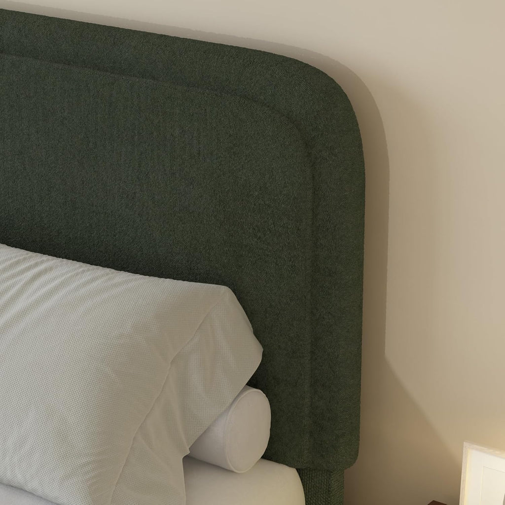 BarnFurin King Size Boucle Bed Frame and Headboard, Cloud Upholstered Platform Bed Frame, Soft Rounded Corners, No Box Spring Required, Non-Slip and Noise-Free, Easy Assembly, Green