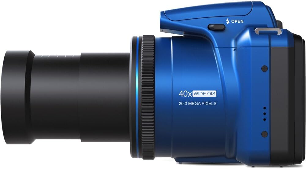 MINOLTA MN40Z 20 Mega Pixels 40x Optical Zoom Digital Camera with 1080p FHD Video  Blue  Bundle with 64GB Memory Card + Vlogging Tripod + 4xAA Battery with Charger + More Accessories