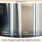 Keonjinn 60" x 36: Lighted Bathroom Mirror, Large LED Backlit Miroor, 3 Colors Lights Warm/Natural/White, HD Tempered Glass, Safe Anti-Fog, Dimmable, Oversinzed LED Bathroom Mirrors