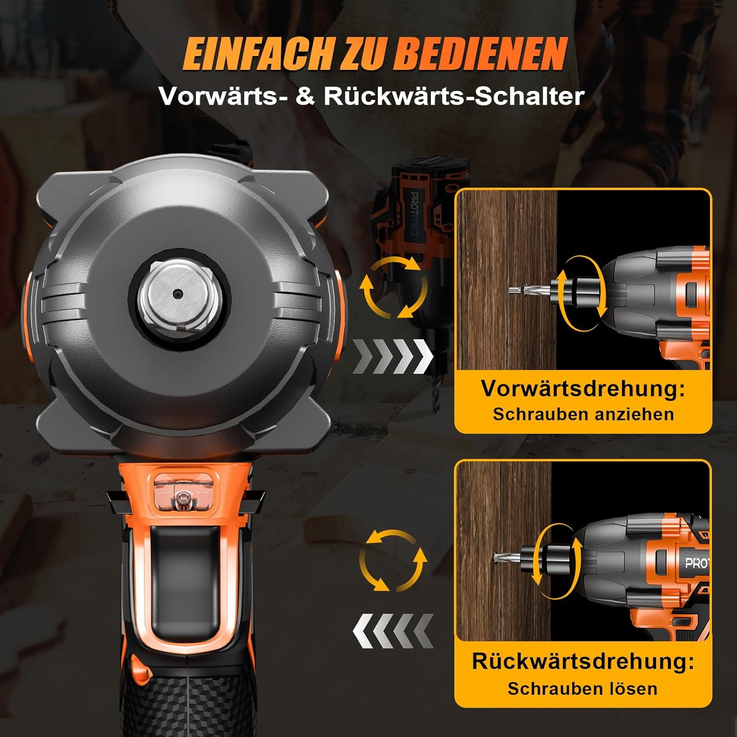 Protmex Cordless Impact Wrench, 900Ft-lbs (1200N.m) 1/2" Brushless Impact Gun, 21V High Torque Power Impact Driver, 2x4.0Ah Batteries Electric Impact Motor Variable Speeds for Car/Pickup Truck/Mower