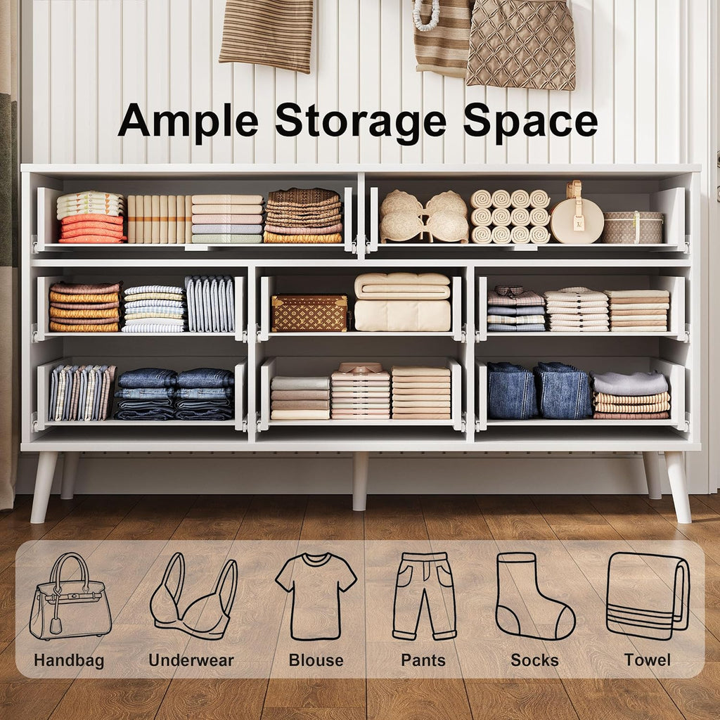 Fluted Dresser for Bedroom with 8 Drawers, Wooden Dresser with Metal Handle, Modern Storage Organizer for Bedroom, Wood Closet for Hallway, Living Room,White BDR104W