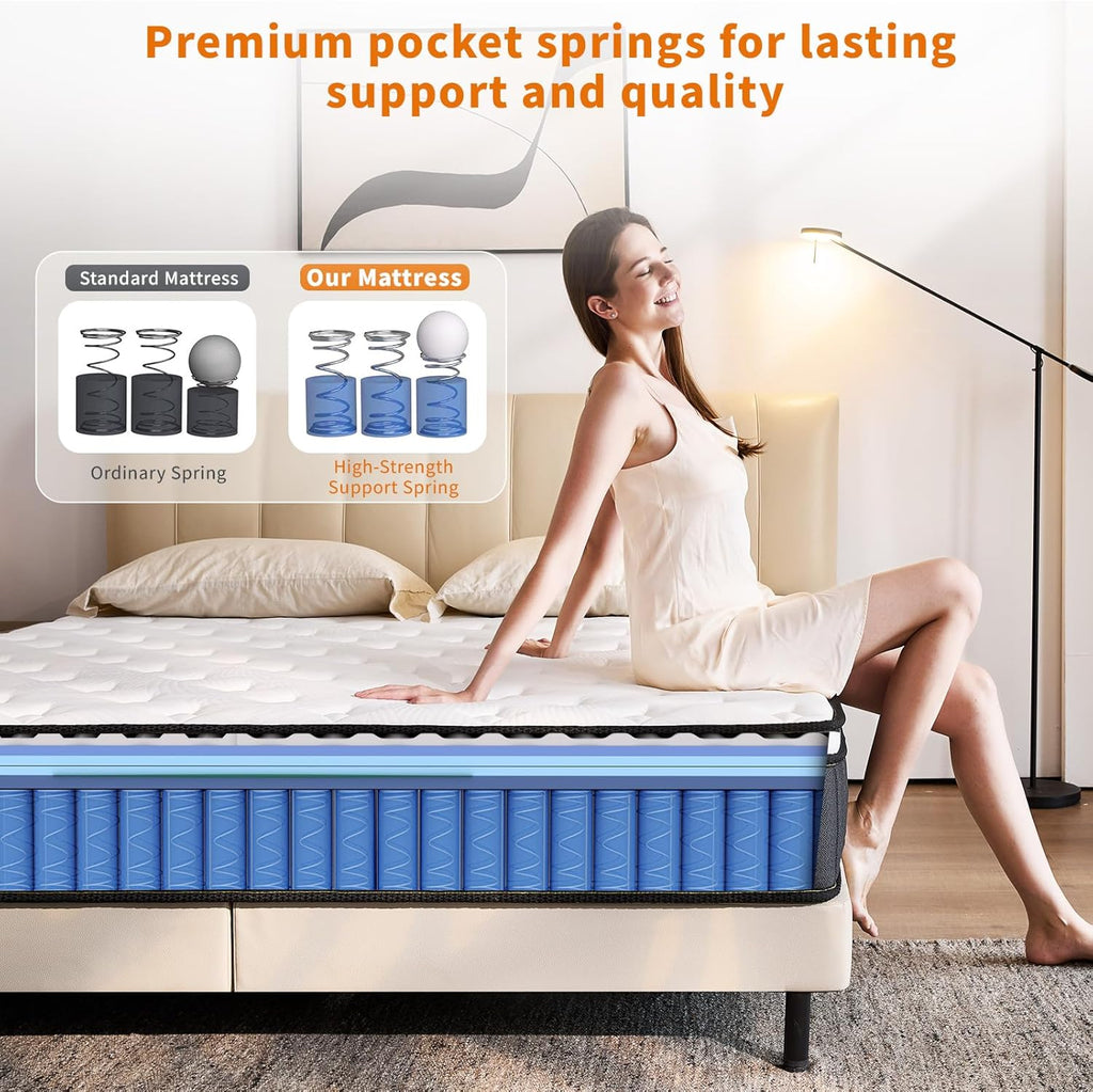 12 Inch Mattress,Medium Firm Hybrid Memory Foam & Pocket Springs for Pressure Relief CertiPUR-US Certified Fiberglass Free, 500 Night Trial (12 inch, Queen)