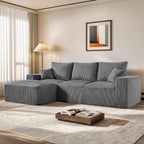 108" Modular Sectional Sofa, Compression Sofa with Deep Seat, Modular L-Shape Couch with Chaise, Upholstered Couches for Living Room Bedroom, No Assembly Required (Grey Corduroy, 108" L Shape)