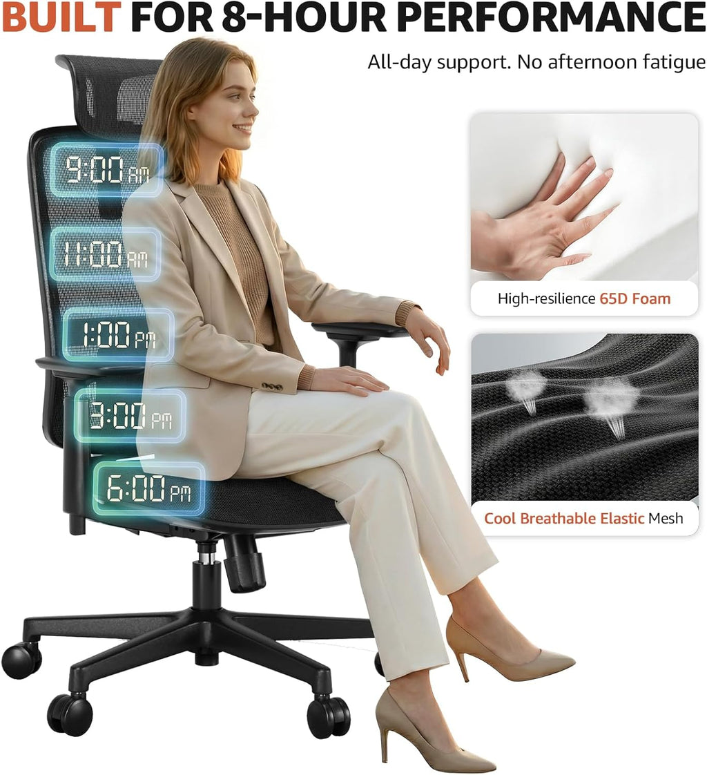 ErgoSift M1 Ergonomic Office Chair Mesh Chair, Home Office Desk Chairs with Adjustable Lumbar Support, Comfortable Computer Gaming Chair, Office Chair for Long Hours (Black)