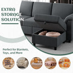 Vongrasig Convertible Sectional Sofa Couch, 3 Seat L Shaped Sofa with Removable Pillows Soft Corduroy Fabric Small Couch Mid Century for Living Room, Apartment and Office (Gray)