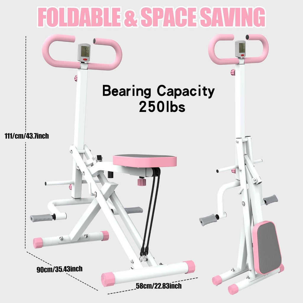 Squat Machine for Home Gym, Foldable Glute Trainer with Resistance Bands, Hip Thrust, Butt and Thigh Workout, Pink