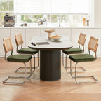 Green Rattan Dining Chairs Set of 4, Wooden Mid Century Modern Dining Room Chairs, Mesh Back Cane Kitchen Chair, Cesca Design Chairs with Metal Chrome Legs