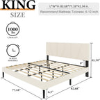 King Size Platform Bed Frame with Upholstered Headboard, Wooden Slats Support, Noise Free, No Box Spring Needed, Easy Assembly, Beige, Velvet