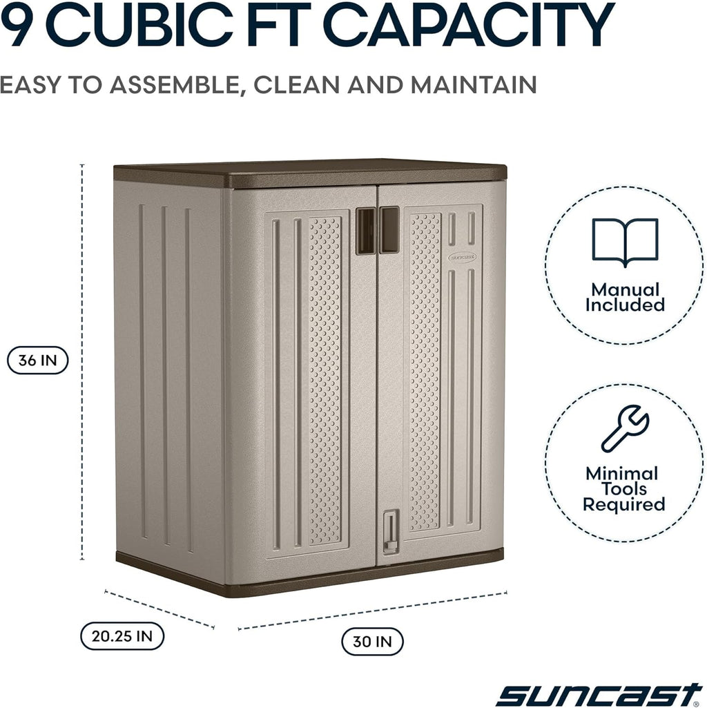 Suncast 36" Resin Base Garage Storage Cabinet, Platinum, Made in the USA