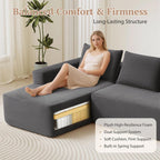 97inch Boneless L-Shaped Sectional Sofa with Throw Pillow & Side Pockets- No Assembly Compressed Modular Couch, Memory Foam, Deep Seat for Living Room, Bedroom, Apartment Grey Left