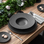 Villeroy & Boch Manufacture Rock Pasta Bowl, Set of 4, Premium Porcelain, Made in Germany, Black